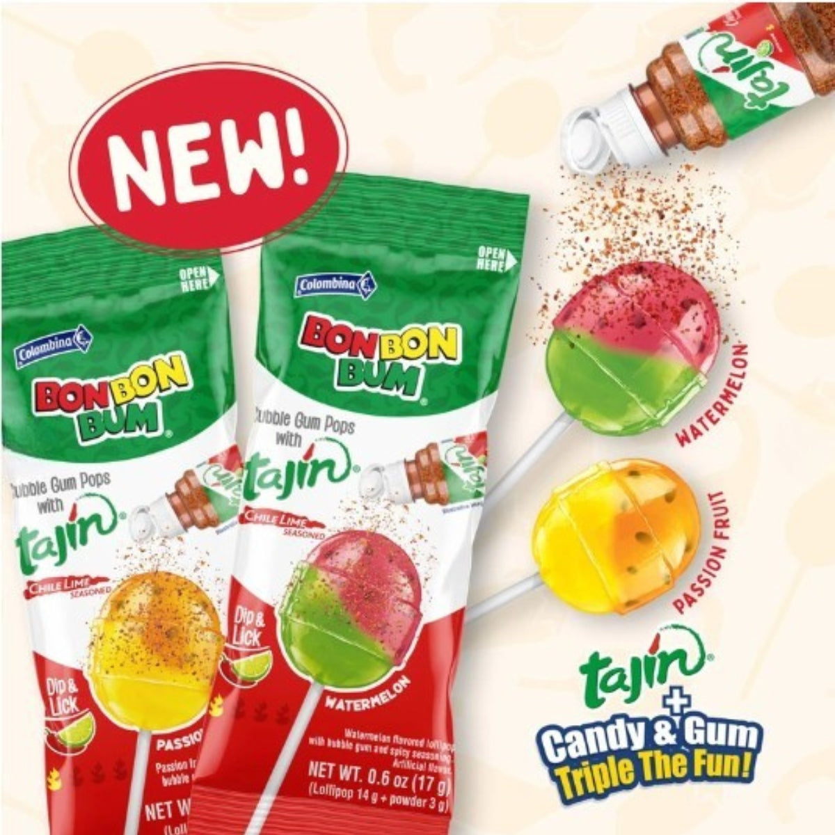 Colombina Bon bon bum Tajin Passion Fruit/Watermelon 1/30 ct.